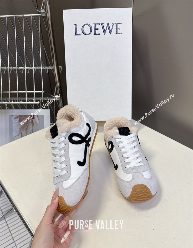 Loewe Ballet Runner 2.0 Sneakers in Suede, Nylon and Shearling Wool White/Grey 2025 LW103002 (MD-251030043)