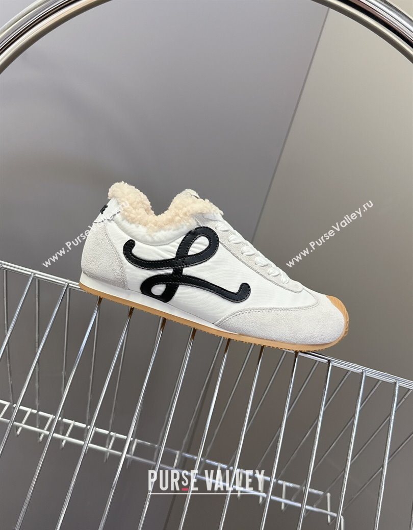 Loewe Ballet Runner 2.0 Sneakers in Suede, Nylon and Shearling Wool White/Grey 2025 LW103002 (MD-251030043)