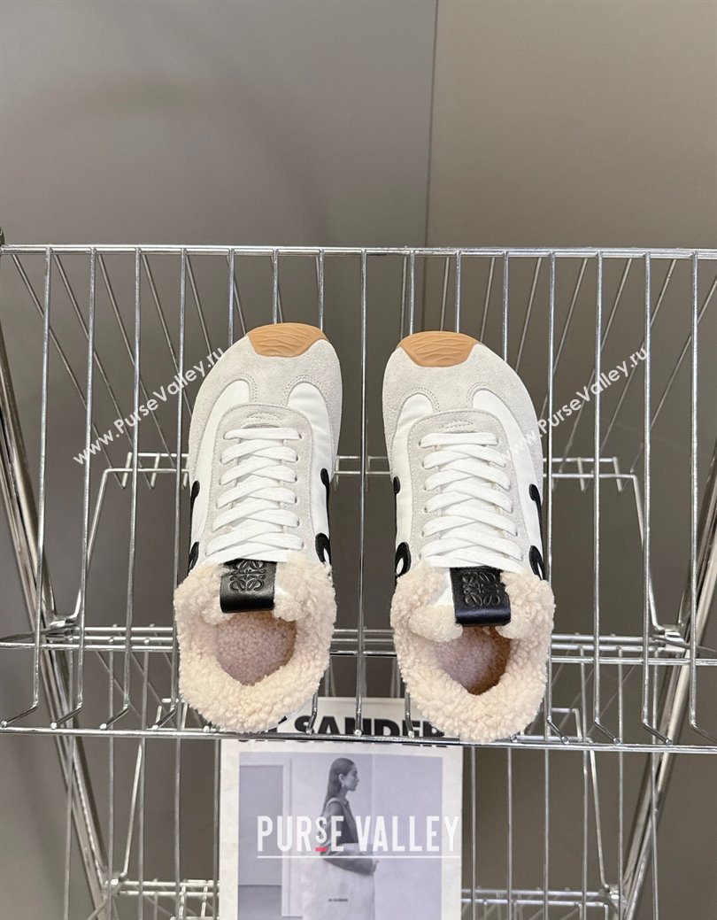 Loewe Ballet Runner 2.0 Sneakers in Suede, Nylon and Shearling Wool White/Grey 2025 LW103002 (MD-251030043)