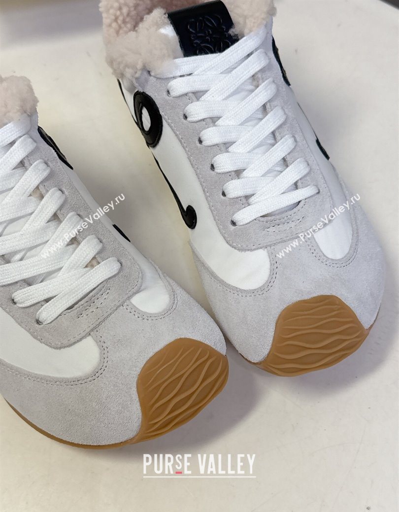 Loewe Ballet Runner 2.0 Sneakers in Suede, Nylon and Shearling Wool White/Grey 2025 LW103002 (MD-251030043)