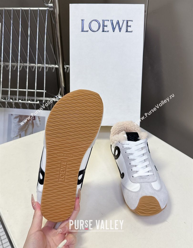 Loewe Ballet Runner 2.0 Sneakers in Suede, Nylon and Shearling Wool White/Grey 2025 LW103002 (MD-251030043)