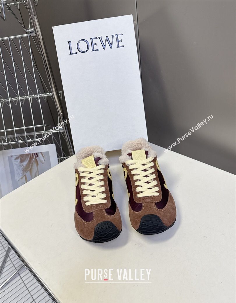 Loewe Ballet Runner 2.0 Sneakers in Suede, Nylon and Shearling Wool Dark/Brown 2025 LW103002 (MD-251030044)