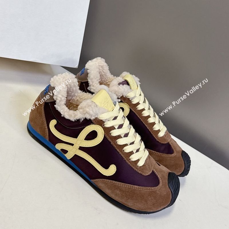 Loewe Ballet Runner 2.0 Sneakers in Suede, Nylon and Shearling Wool Dark/Brown 2025 LW103002 (MD-251030044)