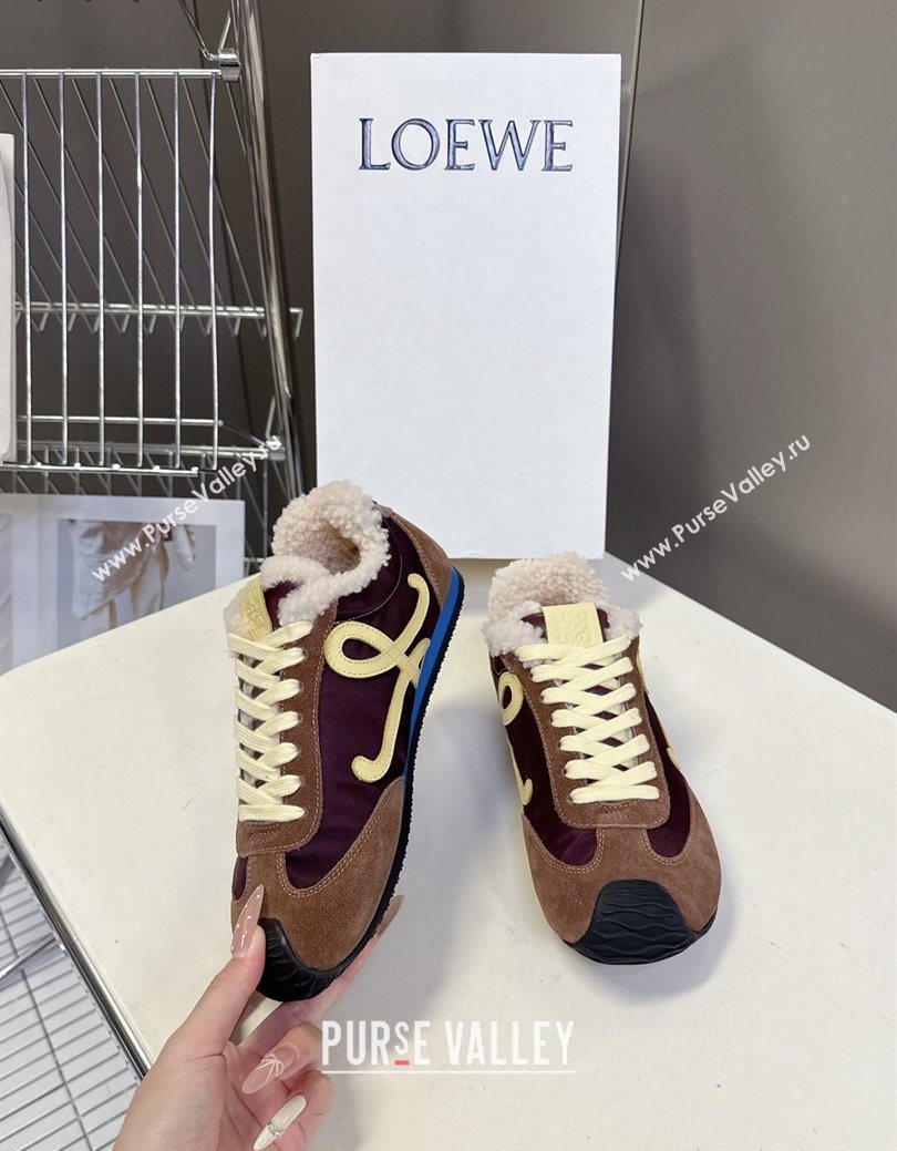 Loewe Ballet Runner 2.0 Sneakers in Suede, Nylon and Shearling Wool Dark/Brown 2025 LW103002 (MD-251030044)