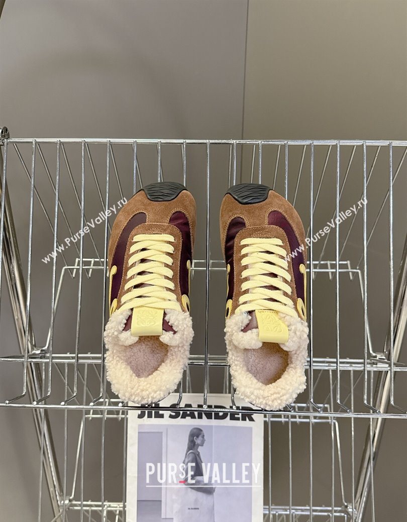 Loewe Ballet Runner 2.0 Sneakers in Suede, Nylon and Shearling Wool Dark/Brown 2025 LW103002 (MD-251030044)
