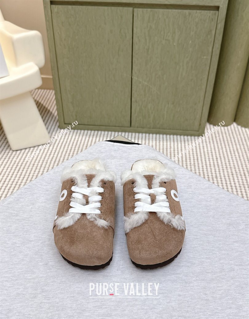 Loewe x Birkenstock Laced-up Mules in Suede and Wool Brown 2025 LW103005 (HQG-251030053)