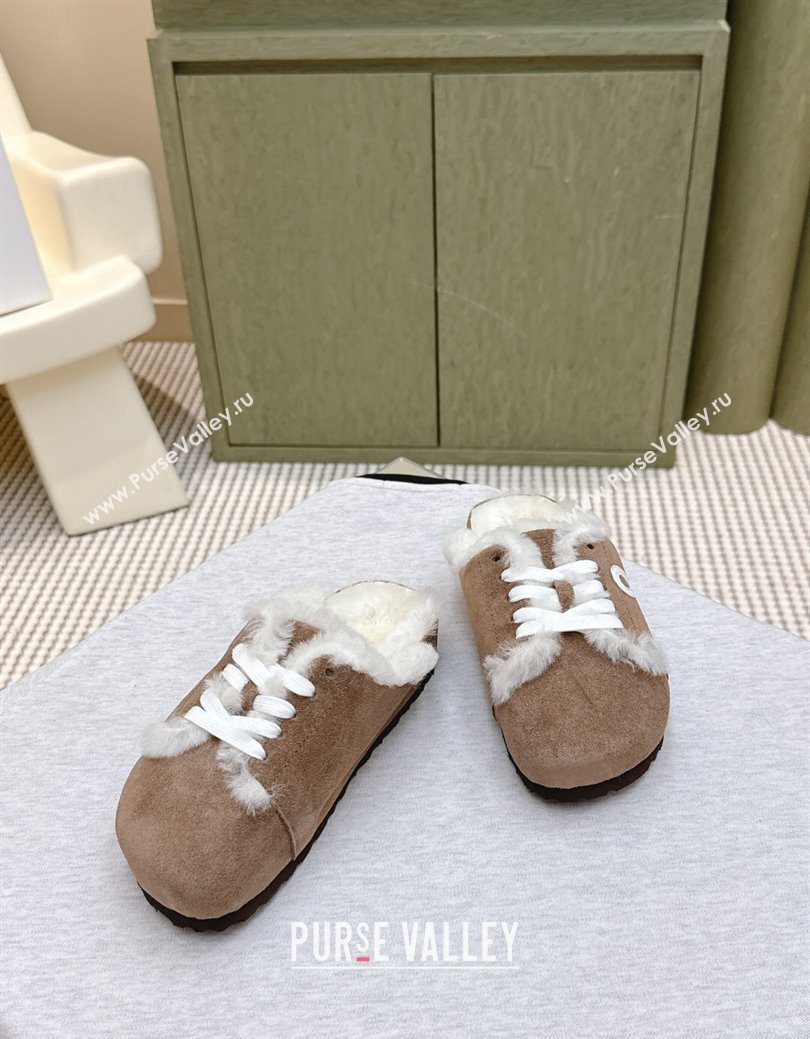 Loewe x Birkenstock Laced-up Mules in Suede and Wool Brown 2025 LW103005 (HQG-251030053)