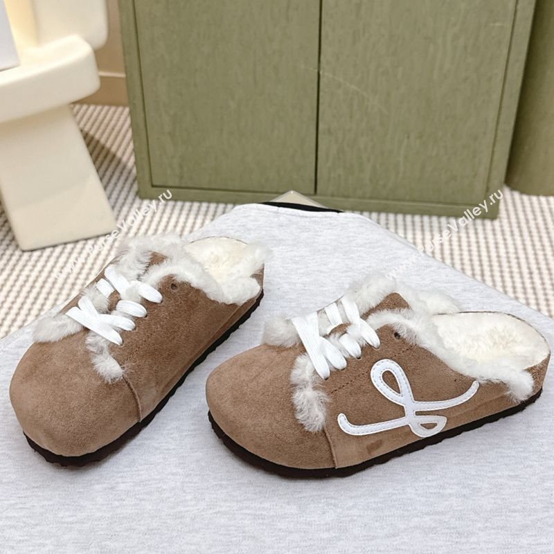 Loewe x Birkenstock Laced-up Mules in Suede and Wool Brown 2025 LW103005 (HQG-251030053)