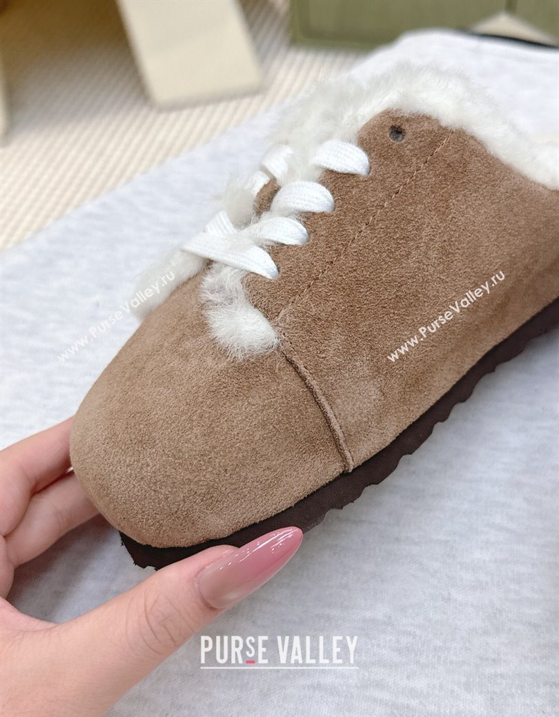 Loewe x Birkenstock Laced-up Mules in Suede and Wool Brown 2025 LW103005 (HQG-251030053)