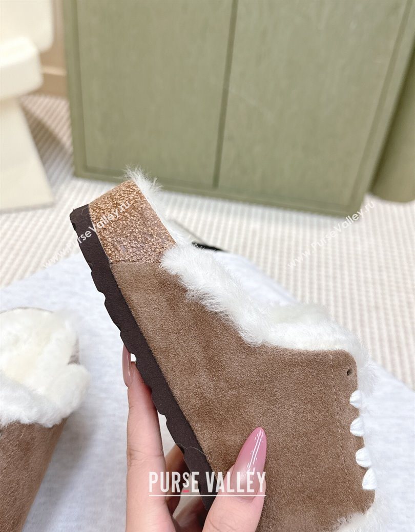 Loewe x Birkenstock Laced-up Mules in Suede and Wool Brown 2025 LW103005 (HQG-251030053)