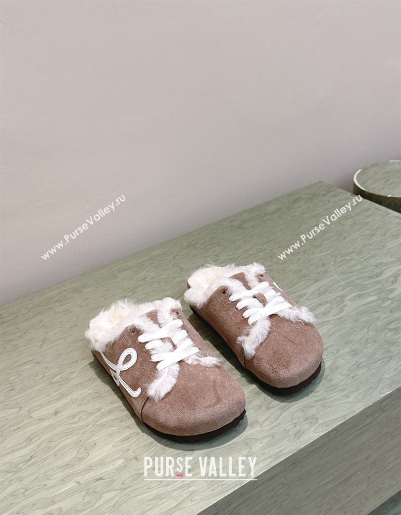 Loewe x Birkenstock Laced-up Mules in Suede and Wool Brown 2025 LW103005 (HQG-251030053)