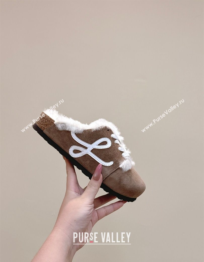 Loewe x Birkenstock Laced-up Mules in Suede and Wool Brown 2025 LW103005 (HQG-251030053)