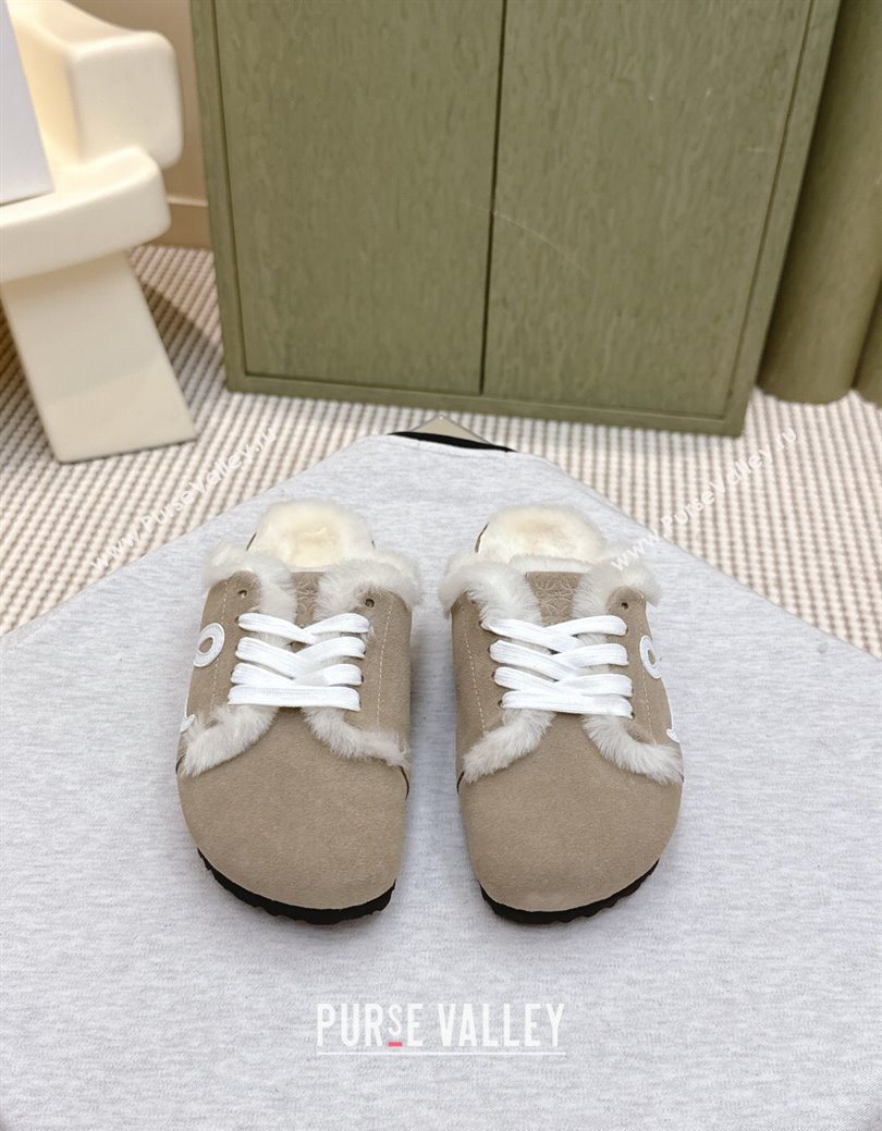 Loewe x Birkenstock Laced-up Mules in Suede and Wool Grey 2025 LW103005 (HQG-251030054)