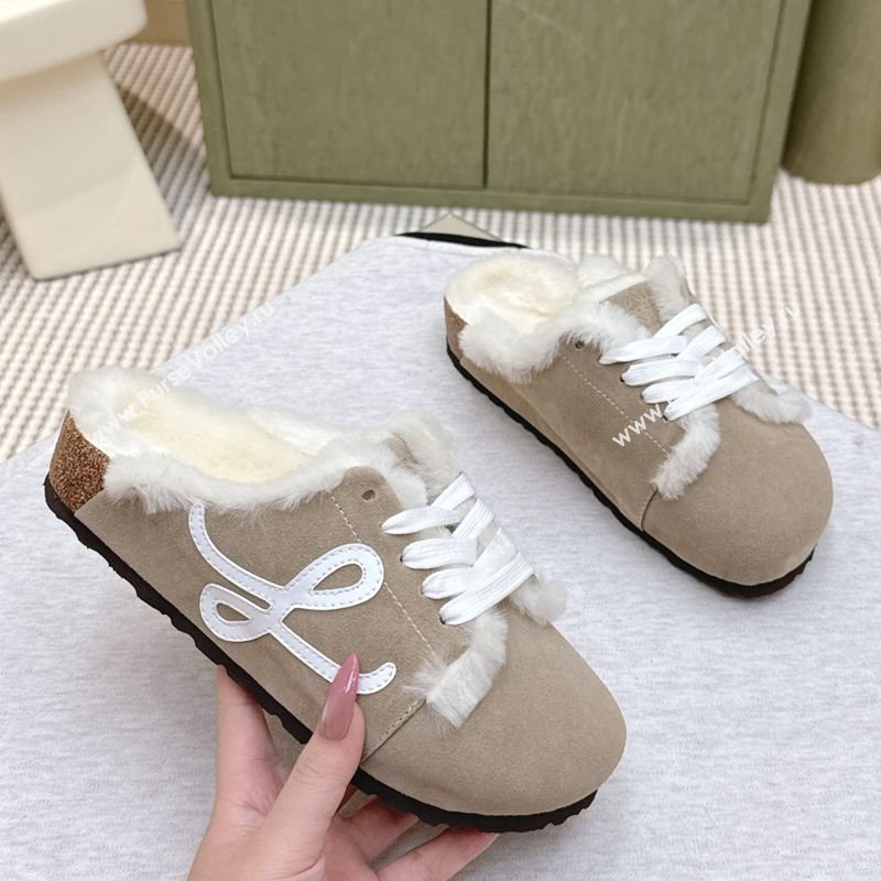 Loewe x Birkenstock Laced-up Mules in Suede and Wool Grey 2025 LW103005 (HQG-251030054)