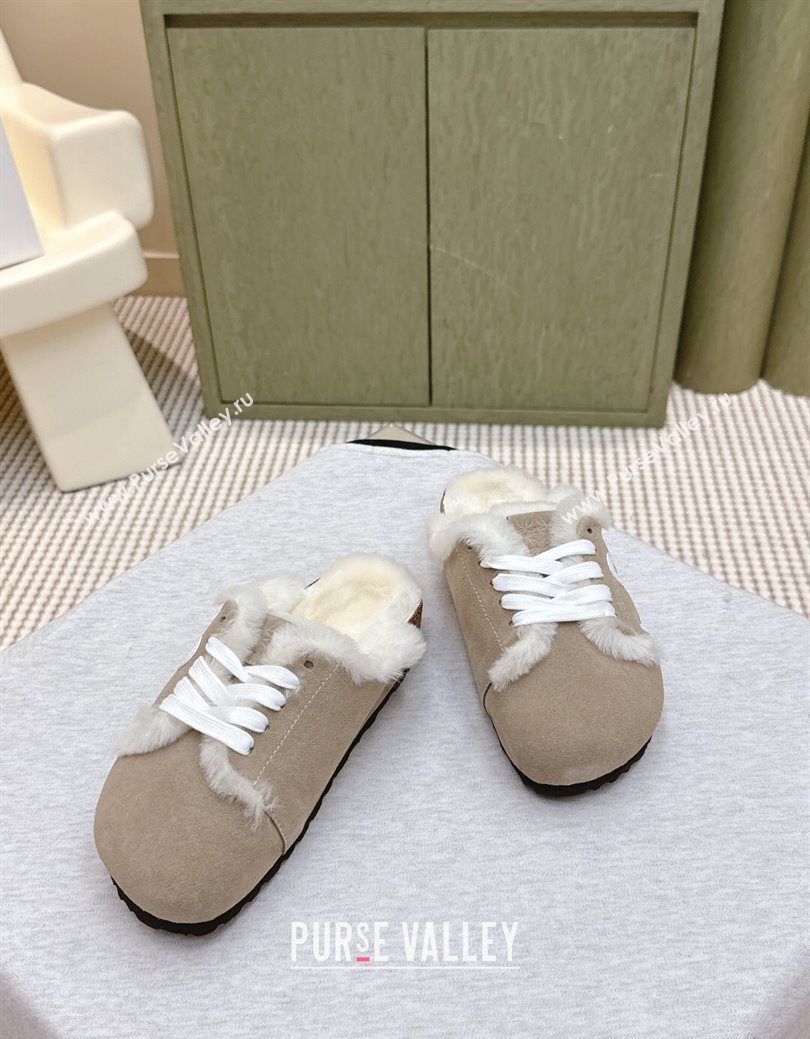 Loewe x Birkenstock Laced-up Mules in Suede and Wool Grey 2025 LW103005 (HQG-251030054)