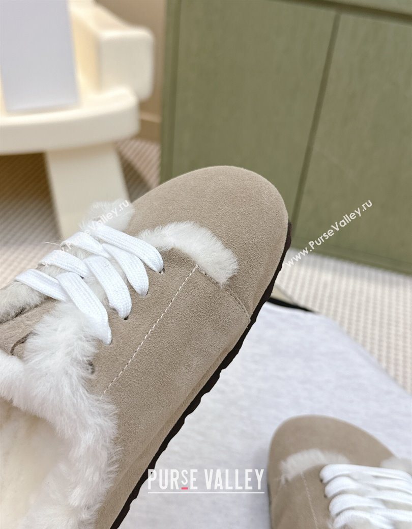 Loewe x Birkenstock Laced-up Mules in Suede and Wool Grey 2025 LW103005 (HQG-251030054)