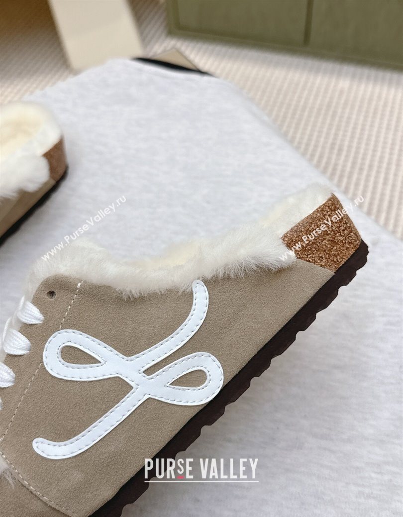 Loewe x Birkenstock Laced-up Mules in Suede and Wool Grey 2025 LW103005 (HQG-251030054)