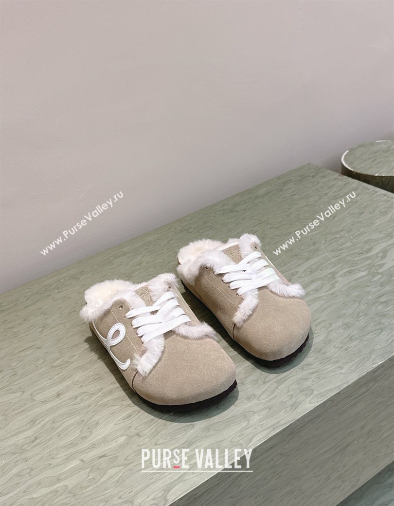 Loewe x Birkenstock Laced-up Mules in Suede and Wool Grey 2025 LW103005 (HQG-251030054)