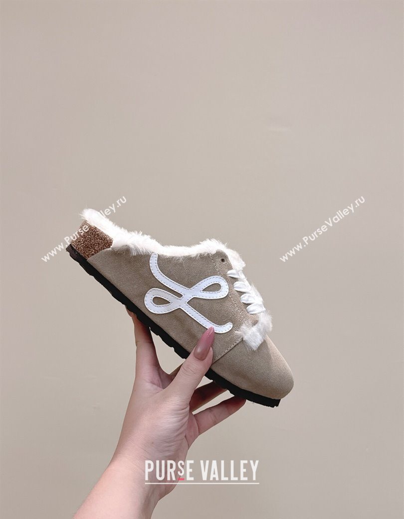 Loewe x Birkenstock Laced-up Mules in Suede and Wool Grey 2025 LW103005 (HQG-251030054)