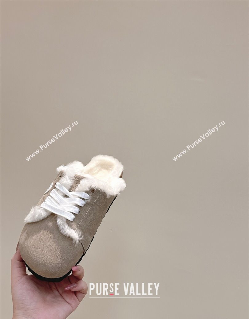 Loewe x Birkenstock Laced-up Mules in Suede and Wool Grey 2025 LW103005 (HQG-251030054)