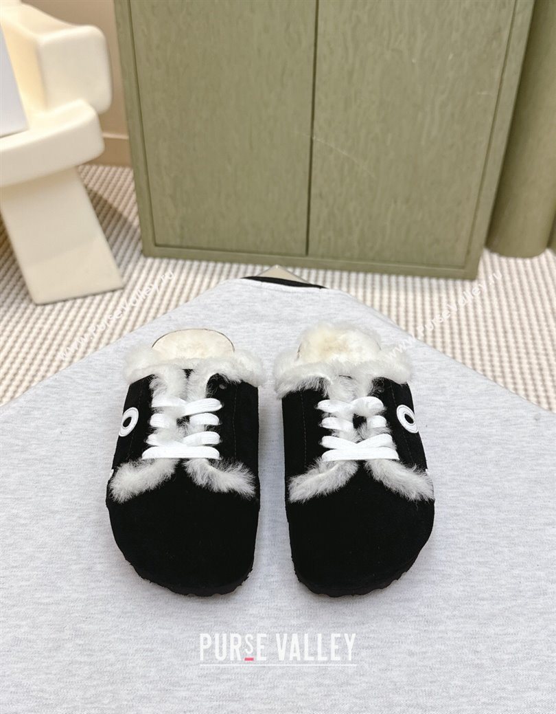 Loewe x Birkenstock Laced-up Mules in Suede and Wool Black 2025 LW103005 (HQG-251030055)