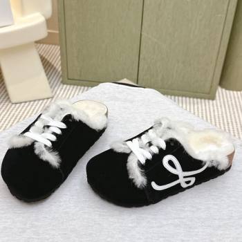 Loewe x Birkenstock Laced-up Mules in Suede and Wool Black 2025 LW103005 (HQG-251030055)