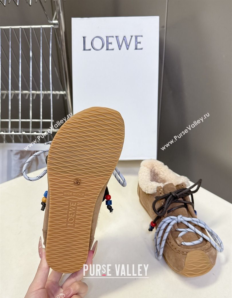 Loewe High top Sneakers in Suede and Wool Light Brown 2025 LW103001 (MD-251030040)