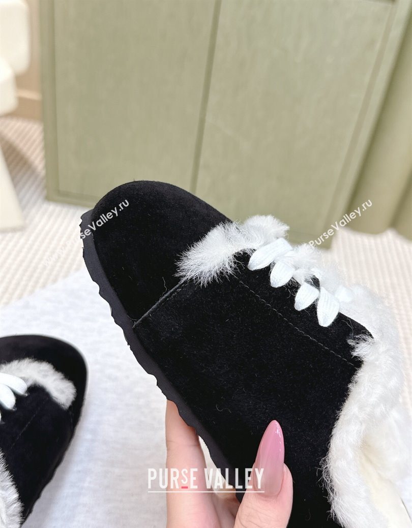 Loewe x Birkenstock Laced-up Mules in Suede and Wool Black 2025 LW103005 (HQG-251030055)