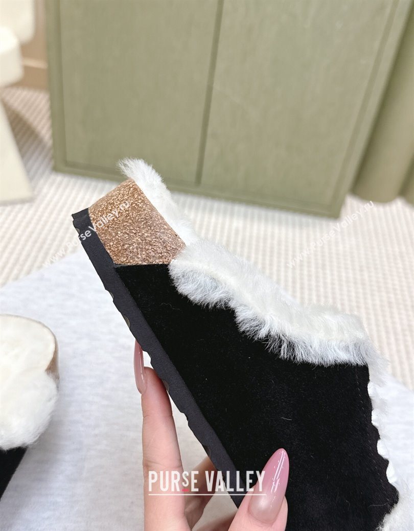 Loewe x Birkenstock Laced-up Mules in Suede and Wool Black 2025 LW103005 (HQG-251030055)