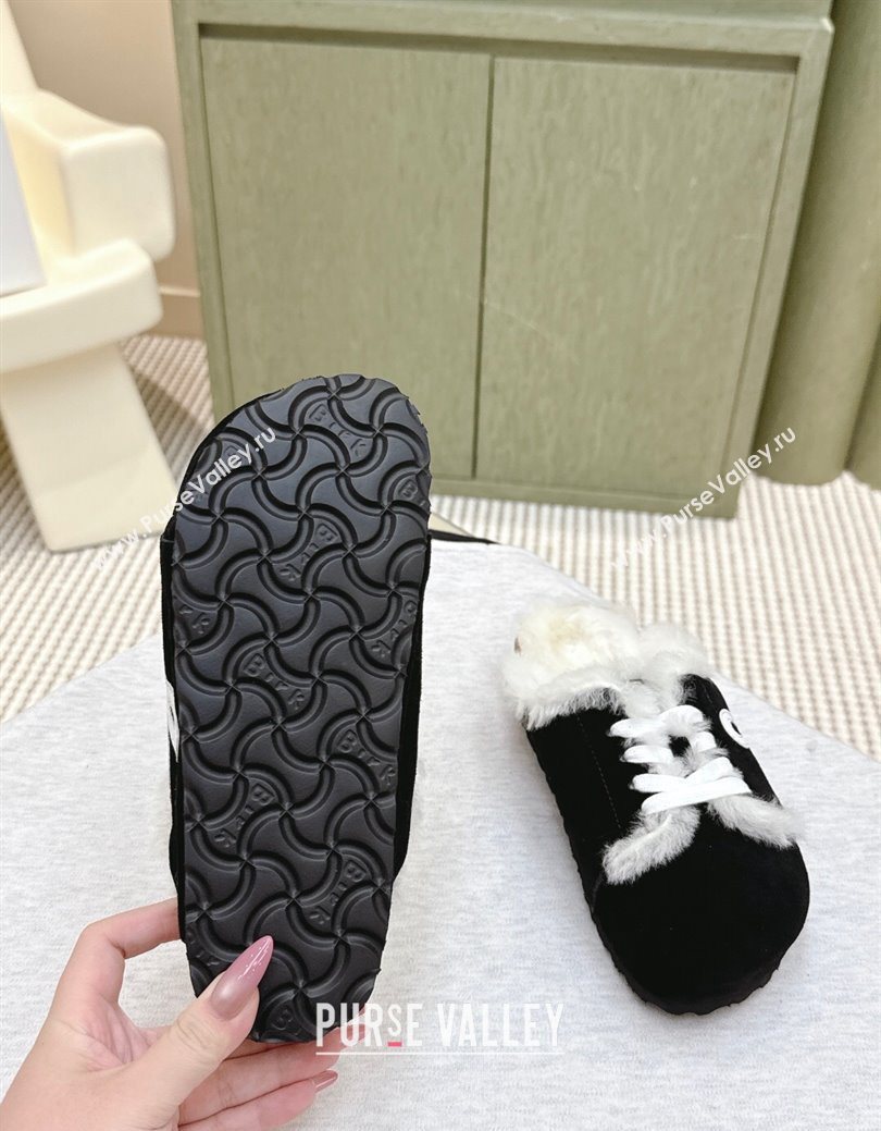 Loewe x Birkenstock Laced-up Mules in Suede and Wool Black 2025 LW103005 (HQG-251030055)