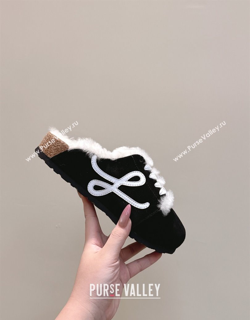 Loewe x Birkenstock Laced-up Mules in Suede and Wool Black 2025 LW103005 (HQG-251030055)