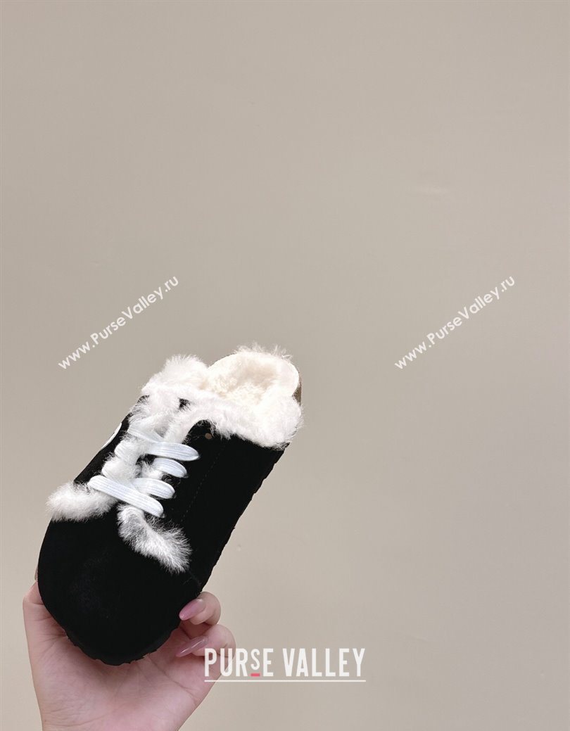 Loewe x Birkenstock Laced-up Mules in Suede and Wool Black 2025 LW103005 (HQG-251030055)