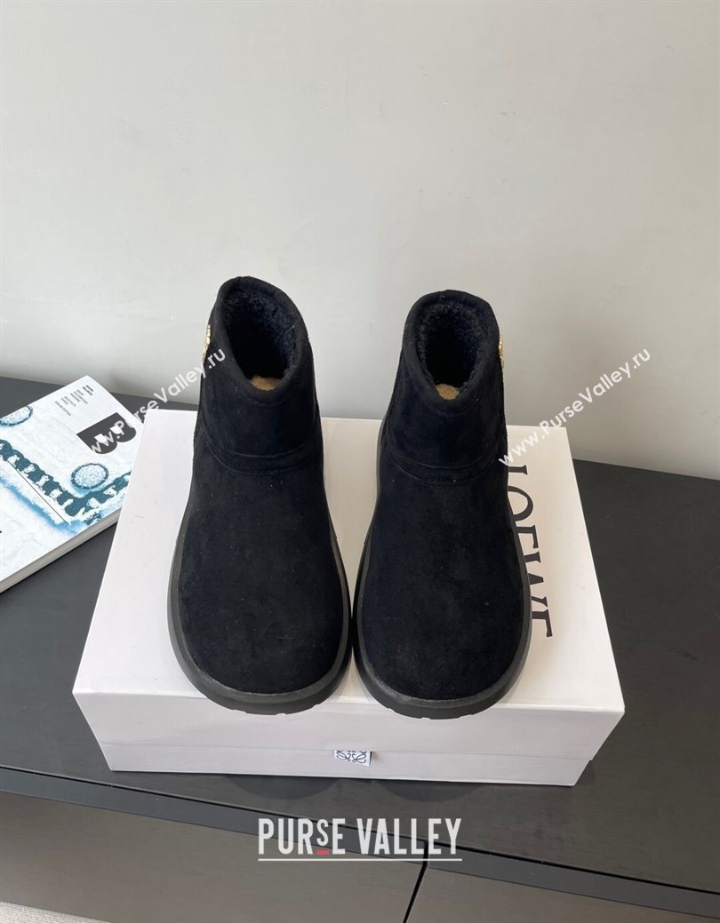Loewe Flat Snow Boots in Suede and Shearling Wool Black 2025 LW103006 (HQG-251030056)