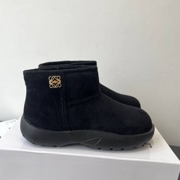 Loewe Flat Snow Boots in Suede and Shearling Wool Black 2025 LW103006 (HQG-251030056)