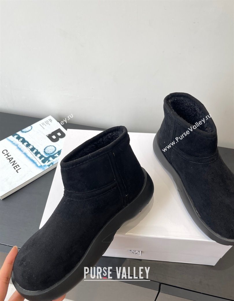 Loewe Flat Snow Boots in Suede and Shearling Wool Black 2025 LW103006 (HQG-251030056)