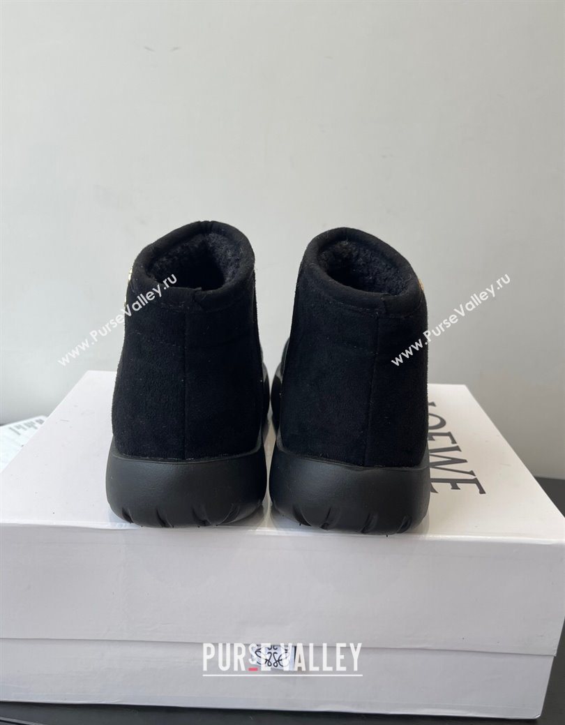 Loewe Flat Snow Boots in Suede and Shearling Wool Black 2025 LW103006 (HQG-251030056)