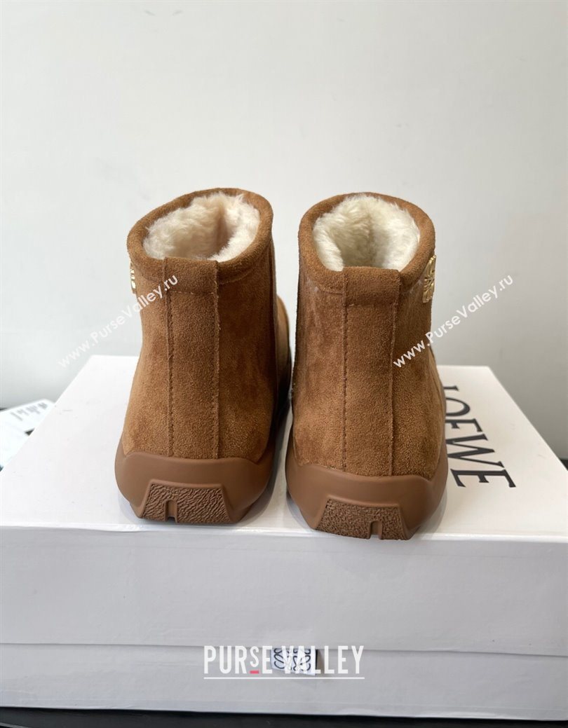 Loewe Flat Snow Boots in Suede and Shearling Wool Brown 2025 LW103006 (HQG-251030057)
