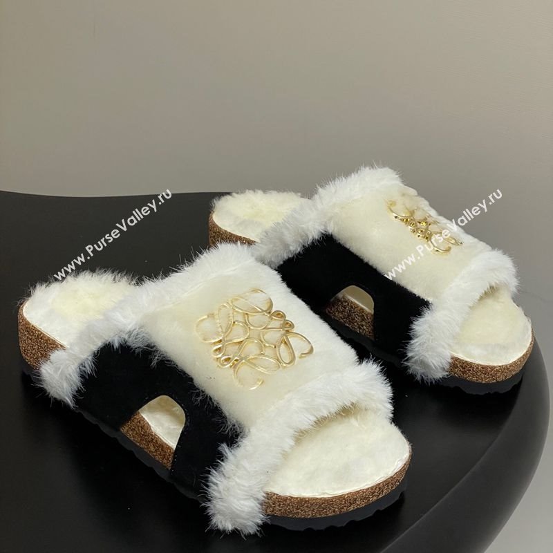 Loewe Flat Slides Sandal in Suede and Wool Black 2025 LW103003 (MD-251030046)