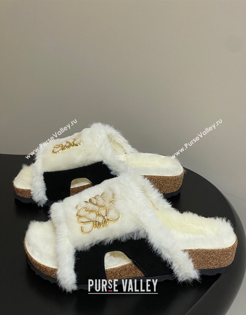 Loewe Flat Slides Sandal in Suede and Wool Black 2025 LW103003 (MD-251030046)