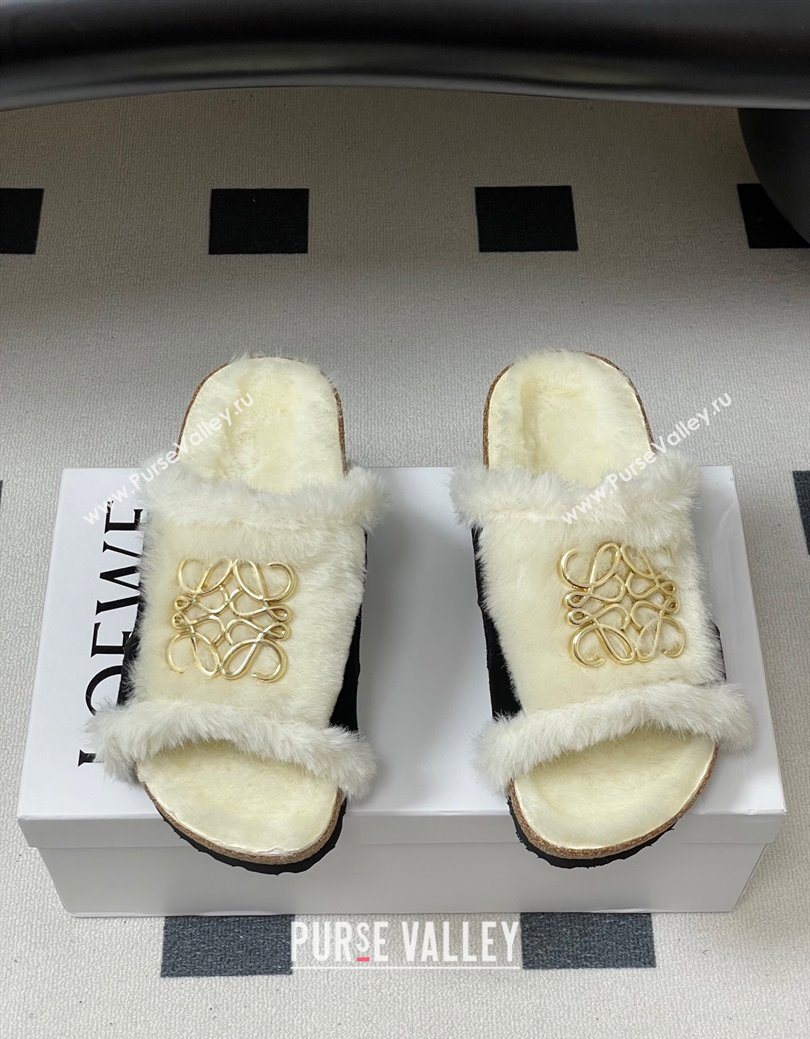 Loewe Flat Slides Sandal in Suede and Wool Black 2025 LW103003 (MD-251030046)