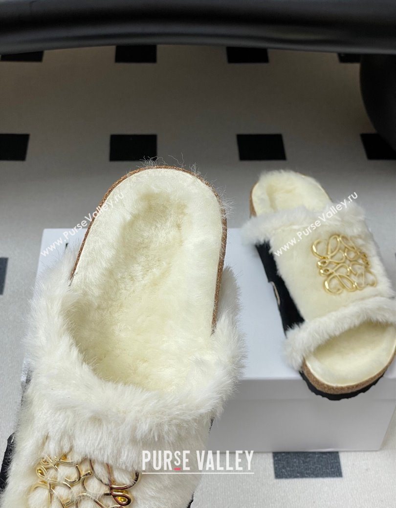 Loewe Flat Slides Sandal in Suede and Wool Black 2025 LW103003 (MD-251030046)