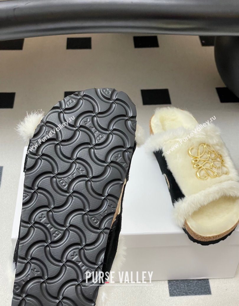 Loewe Flat Slides Sandal in Suede and Wool Black 2025 LW103003 (MD-251030046)