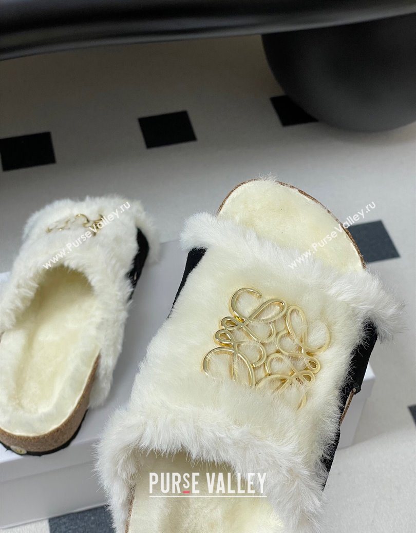 Loewe Flat Slides Sandal in Suede and Wool Black 2025 LW103003 (MD-251030046)