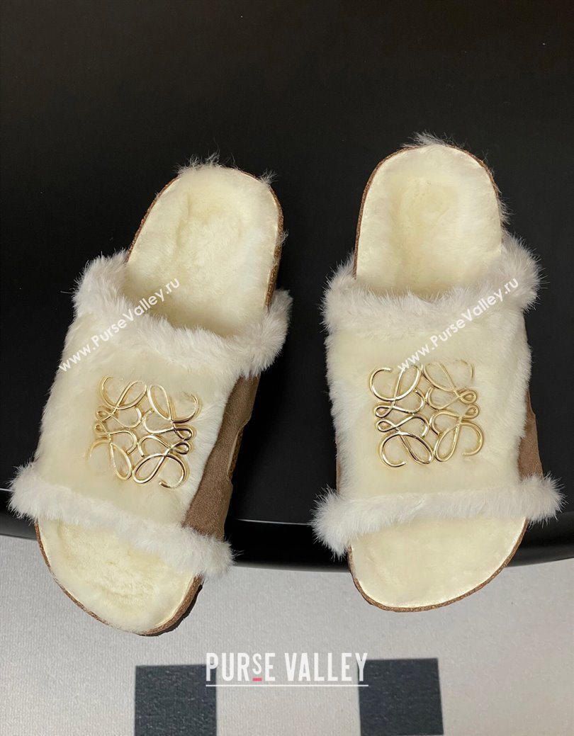 Loewe Flat Slides Sandal in Suede and Wool Beige 2025 LW103003 (MD-251030047)