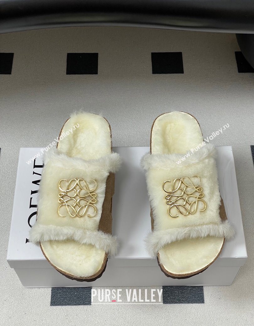 Loewe Flat Slides Sandal in Suede and Wool Beige 2025 LW103003 (MD-251030047)