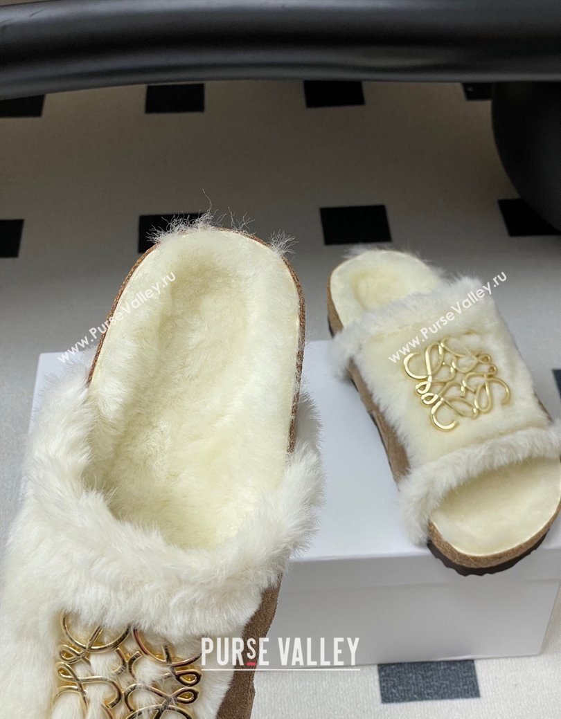 Loewe Flat Slides Sandal in Suede and Wool Beige 2025 LW103003 (MD-251030047)