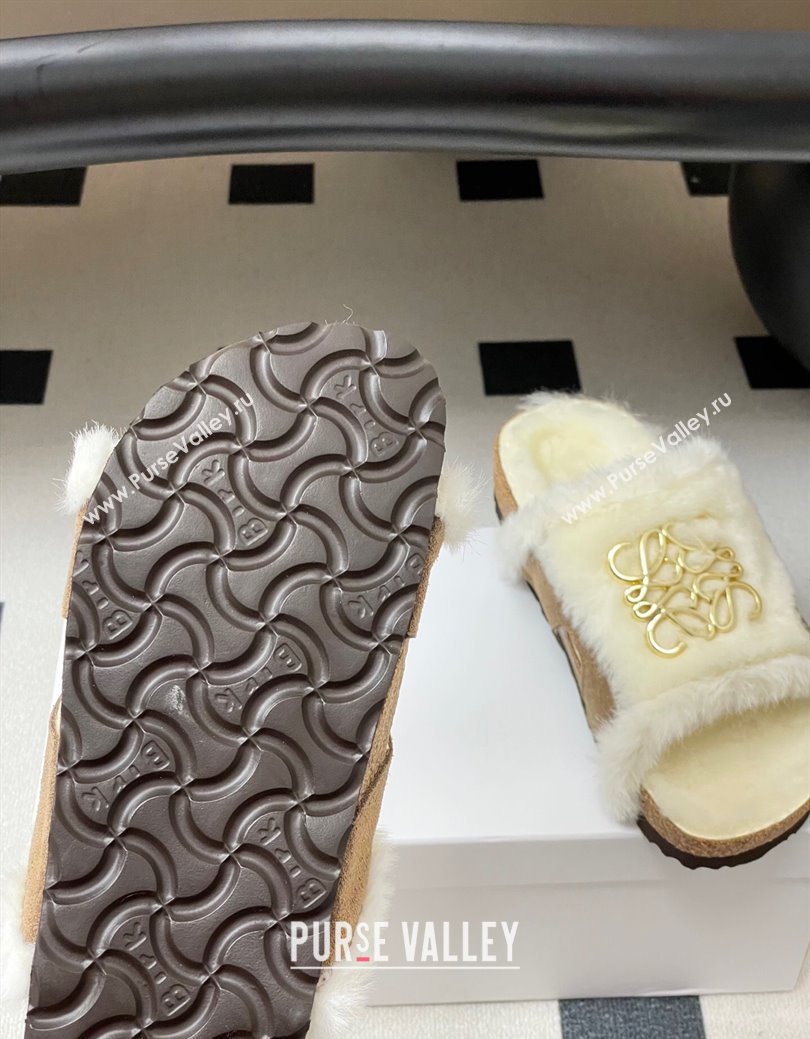 Loewe Flat Slides Sandal in Suede and Wool Beige 2025 LW103003 (MD-251030047)