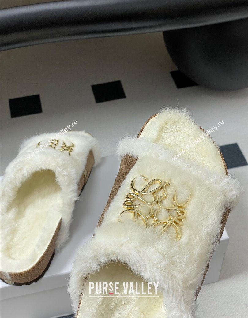 Loewe Flat Slides Sandal in Suede and Wool Beige 2025 LW103003 (MD-251030047)