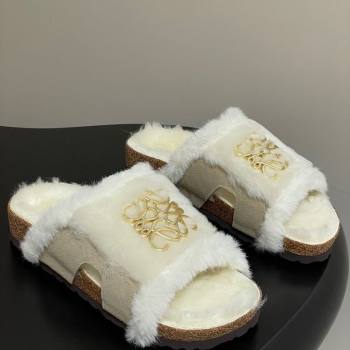 Loewe Flat Slides Sandal in Suede and Wool Grey 2025 LW103003 (MD-251030048)