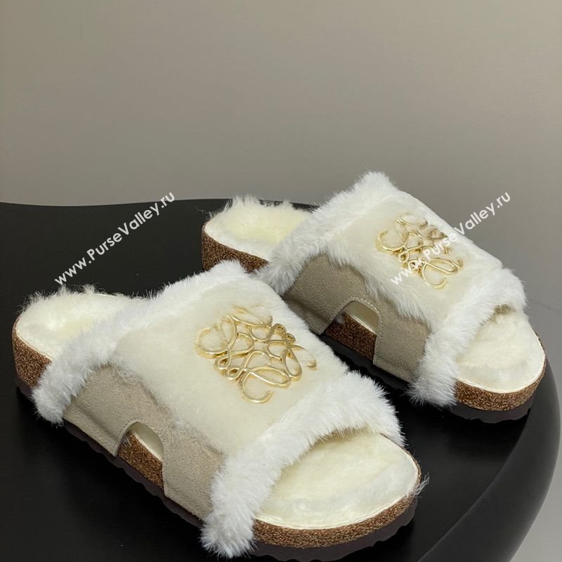 Loewe Flat Slides Sandal in Suede and Wool Grey 2025 LW103003 (MD-251030048)